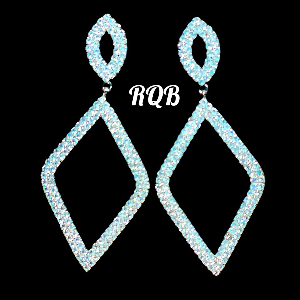 Pave Set Swarovski Crystals Geometric Hoops